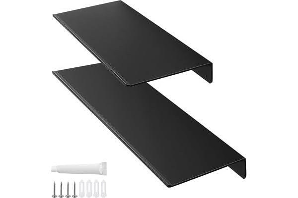 Set med 2 vägghyllor utan borrning - 40 cm/30 cm lång - svart | CHIHEUNG, Lättviktig aluminiumlegering, självhäftande eller skruvfäste, duschförvaring, kök, sovrum, kontor