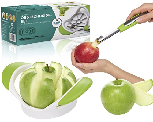 Apfelschneider aus rostfreiem Edelstahl mit Entkerner von KHP Professional, Obstschneider, Birnenschneider, Apfelausstecher, Birnenteiler, Aptelteiler, Apfelentkerner, Äpfel und Birnen entkernen oder schneiden