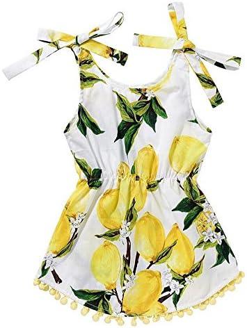 Ibelive 2pcs Set Newborn Baby Girls Clothes Lemmon Print Jumpsuit Pompom Romper + Shorts Outfits (90cm (12-18months))