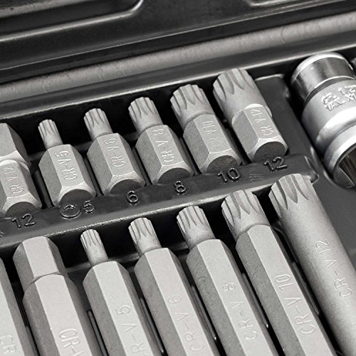 Kraft-Bitsatz 40tlg | Wiesemann 80034 | Chrom-Vanadium Stahl | Bit-Halter 1/2″ und 3/8“| Für Innen-Torx-Schrauben T20 – T55 | Für Innensechskantschrauben 4mm – 12mm| im Werkzeugkoffer | Lange Spezial-Bits - 4