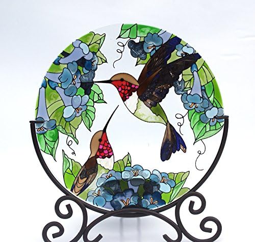 ACEVERHand Paint Art Glass Desktop Decor Candle Holder Table Topper Candleware Home Decor Office Decor Calendar Stand Hummingbirds