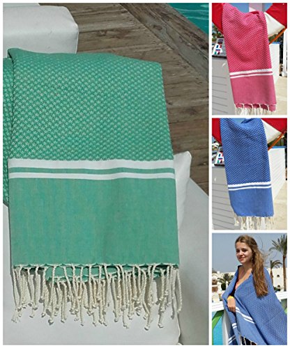 Preisvergleich Produktbild Fouta Hamamtuch 'Sousse' / 100x190cm / Hochwertige Qualität Baumwolle / Saunatuch, Pestemal / Design ZusenZomer (Mint mit weißen Streifen)