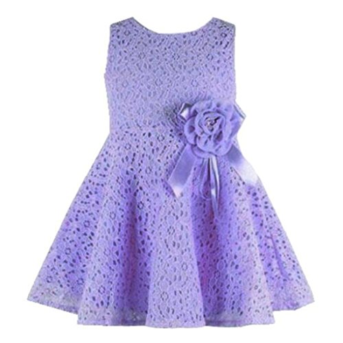 For 0-7 years old,Clode® 1PC Girls Kids Fashion Summer Full Lace Floral One Piece Dress Child Princess Party Dress (130/Age:4-7Years, Purple)