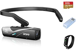 ORDRO Kamera wideo EP8 kamera montowana na głowie, kamera FPV, kamera wideo 4K 60 kl./s, kamera vloggingowa z 2-osiowym stabilizatorem gimbala, pilotem zdalnego sterowania i kartą microSD 64 GB