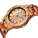 JIANGJIE Holz Uhren Männer Frau Armbanduhren Mit Natürlichem Sandelholz Rot Hypoallergen Nachhaltig Handgefertigt Geschenkbox Paket