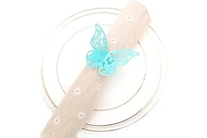 JZK 50 x blau Schmetterling Perlenpapier Serviettenringe Tischdekoration Set für Hochzeit Taufe Geburtstag Party Weihnachten Abendessen Serviette Ringe Dekoration