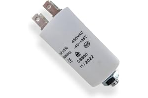 DEKAROX Condensatore universale 7µF 450 V Ø30 x 57 mm con bande AMP da 6,3 mm, vite di fissaggio M8 CBB60, condensatore di avviamento e funzionamento per elettrodomestici