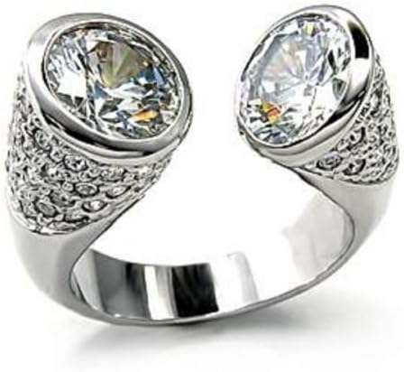 Yourjewellerybox P7X329Pb Womens Double Headed Open Simulated Diamond Ring White Pave Set Unique Size T