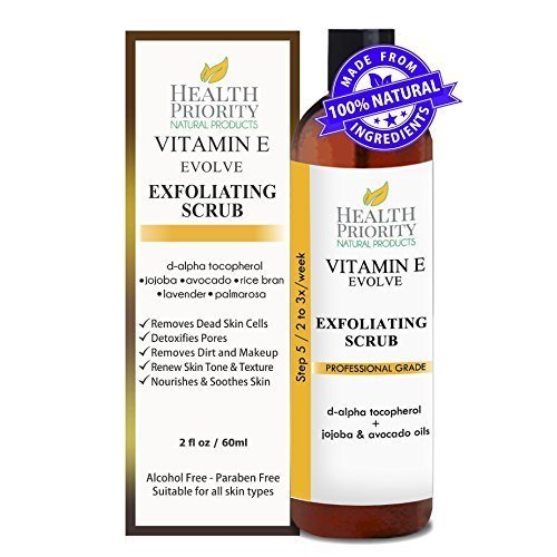 Exfoliante facial con vitamina E 100% natural El exfoliante rico y cremoso con perlas de jojoba + ácido alfa hidroxi ayuda a lavar, limpiar y exfoliar la cara.