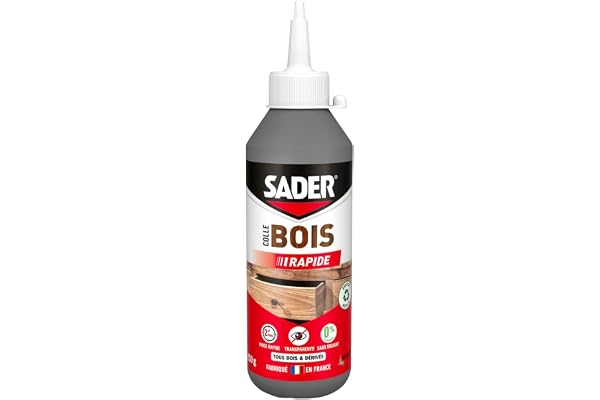 Sader Colle à Bois Prise Rapide 2 min – Colle Forte pour Tous Bois et Dérivés – Intérieur – Transparente après Séchage - Sans Solvant – Biberon de 250 g
