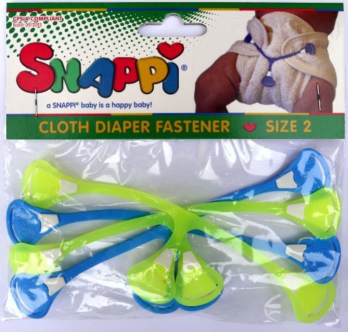 Snappi Cloth Diaper Fasteners - Toddler Size 2 - Pack of 4 (2 Blue, 2 Dayglo Yellow)