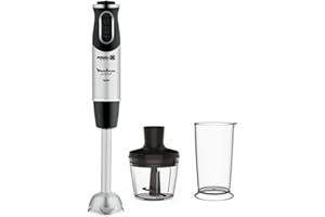 Moulinex QuickChef, Batidora de Mano de 1000 W, con Regulador de 10 Velocidad Turbo con 2 Accesorio para Picar, picadora y vaso Medidor, Cúpula Antisalpicaduras, Acero DD6578