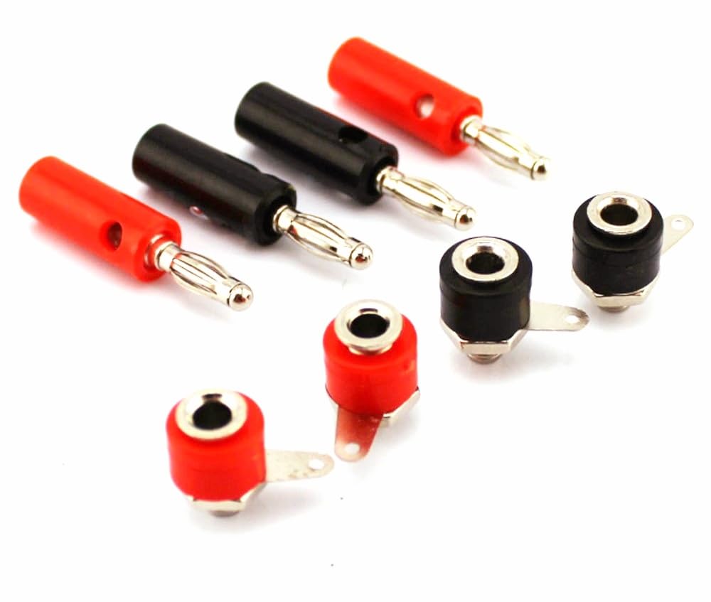 SKS. Banana Plugs Male & Female Screw Type Connectors 4mm- Red & Black Pack of 10