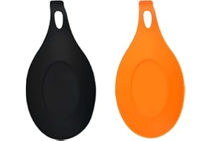NUDFSY Spoon Rest Kitchen, 2 Pcs Spoon Rest, Kitchen Silicone Spoon Rest Kitchen Silicone Spoon Holder Cooking Spoon Rest（Black and Orange）