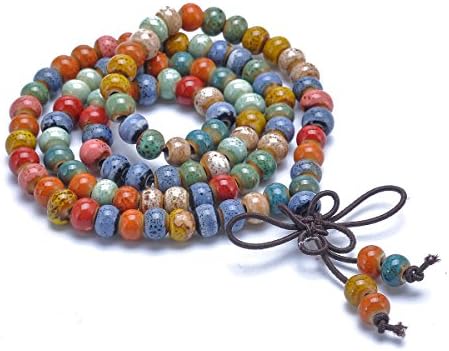 VALYRIA Ceramic Color Buddhist Prayer 108 Beads Butterfly knot Tibetan Mala Meditation Wrap Bracelet Necklace