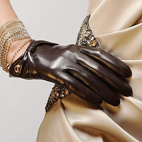 spécifications Gants en cuir pour femmes Gants de tempérament avec nœud fin Gants, Gants BBQ, gants de travail, (Color : Brown, Size : M)
