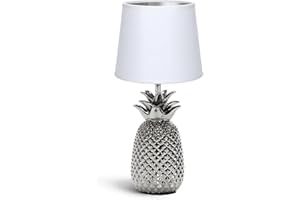 Aigostar - Lampe de Table, Lampe en Céramique, Douille E14 Forme d'ananas en argenté, Lampe Ananas, Abat-jour en Tissu, Lampe de Bureau Design Moderne.
