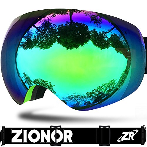 ZIONOR Lagopus X10 Rahmen / Rahmenlos Snowboard Skibrille mit Abnehmbar PC Linse 100% UV400 Schutz Anti-Fog Periphere Anzeigen mit Fixpunkt Anti-Rutsch