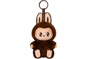Siebkorb Labubu Popmart Plush Keychain, Pop Mart Labubu Monster Keychain Kuscheltier, 6.7 In Macarons Vinyl Face Pop Mart Plush Doll Keychain Toy Story Figuras Coleccionables (Zimomo Dos Marrones)
