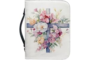 Kuiaobaty Bibelhülle mit Blumenmuster, Kreuzdruck, mit Griff, Malerei, Blumen-Bibel-Tragetaschen, Büchertasche, passend für Bücher bis zu 30,5 x 22,9 x 6,1 cm