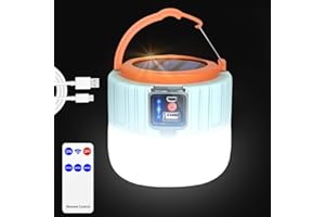 KISUFU Lampada da campeggio a energia solare, LED ricaricabile tramite USB, lanterna da campeggio con telecomando, impermeabile a 3 modalità per escursioni, campeggio, pesca, caccia, giardino, gazebo