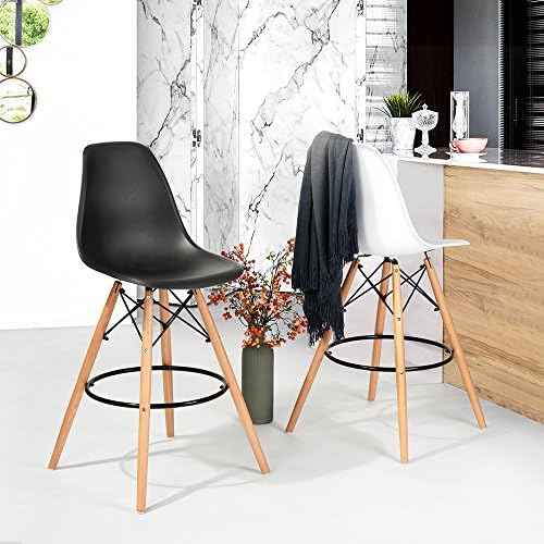 Fanilife Barstools Set of 2 Bar Chairs with Footrest Backrest Kitchen Breakfast Bar Stools Black