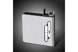 RWXCOW Papierośnica z zapalniczką, 20 papierosów, zapalniczka z podwójnym łukiem, automatyczna paczka na papierosy, elektroniczna zapalniczka USB, ładowana, srebrna