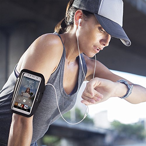 Handy Armband Landnics Sportarmband iPhone Android sebis 5.5 Inch SchweiÃŸbestÃ¤ndiges Armband-Etui Mit SchlÃ¼sselhalter, Kabelfach, Kartenhalter fÃ¼r Handys Samsung Galaxy iPhone 7/6/6S/5 (Schwarz+)