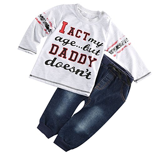 12 Months Kids Boy Autumn 2 Pieces Long Sleeve Grey T Shirt + Jeans Pants
