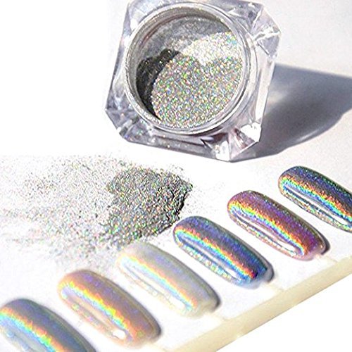1g Box Nagel Glitzer Glänzend Spiegel Chrom Nagelpuder Maniküre Pigment – Regenbogen Silber - 3