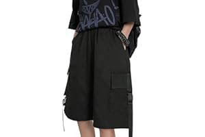 DINGJIUYAN Short cargo gothique pour femme, streetwear, couple, jambes larges, Harajuku, grandes poches, longueur genou, pantalon court