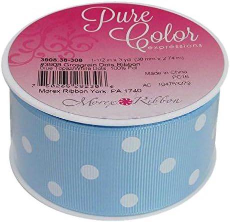 Morex Ribbons MOX3908-38.308 Grosgrain Dots 1 2" x3yd Blue Ribbon