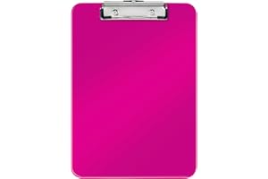 Leitz – Porte-bloc A4, Capacité 75 Feuilles, Clip Métallique Solide, Crochet de Suspension, Polystyrène, Rose WOW, 39710023