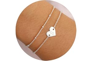 Halora 925 Sterling Silver Heart Initial Bracelet for Women, Layered Adjustable Bracelets Friendship Jewellery Gifts for Girls Daughter Mum Sister