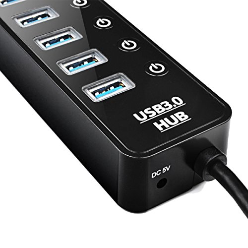 7 Port USB 3.0 Hub, ELEGIANT High Speed Switch USB 3.0 Datenhub 7 Port Hub Adapter Verteiler Datenübertragung Power mit 7 Schalter 5Gbps Data Transfer Ports Splitter AC Power Adapter with On/Off Switches für Win7/8/10 PC Mac Macbook Laptop Notebook Windows MAC iPhone, iPad, Samsung, Motorola, HTC und andere USB 3.0 kompatiblen Geräten (mit Netzteil) - 8