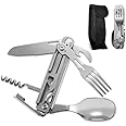 Oasisgalore Outdoor Camping Utensil Set, Multi Tools 6 in 1 Stainless Steel Camping Spoon Fork Knife Combo, Portable Travel Cutlery Set, Detachable Hiking Camping Essentials Backpacking Gear