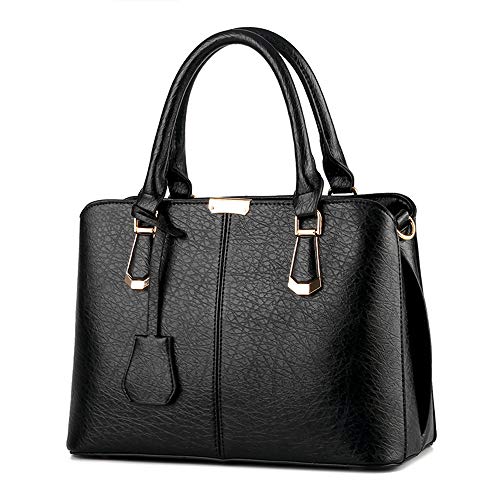 Y·J&H Women's PU Leather Large Handbags - Elegant Ladies Shoulder Bags Classic Tote Bags - Cross-Body Bags Stylish Bags - Top-Handle Bags Messenger Bag - Black