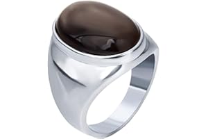 HIJONES Acier Inoxydable Pour Homme Gros Ovale Oeil de Chat Pierre Bague