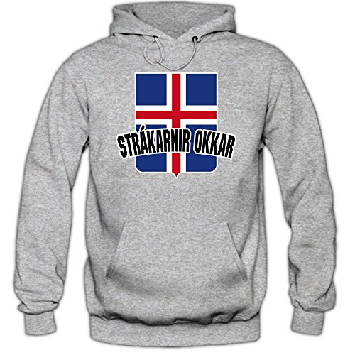 Island EM 2016 #4 Kapuzenpullover | Fußball | Herren | Strákarnir Okkar | Trikot | Nationalmannschaft, Farbe:Graumeliert (Greymelange F421);Größe:XXL