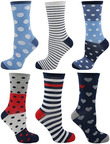 Tom Franks Ladies 6 Pack Design Cotton Rich Socks One Size