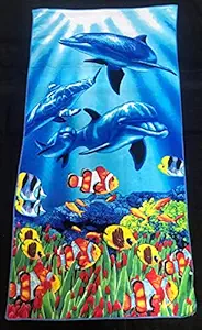 JBG Home Store Micro Cotton 300 GSM Printed Beach/Pool Towel for Kids/Boy/Girls/Man/Women-Size Large(75 x 150 cm,Multicolor)-Whale(Pack of 1)