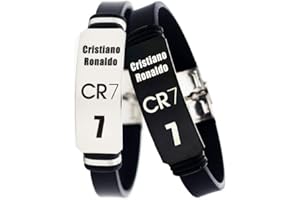 FANWENFENG Lorh's store Calcio Cristiano Ronaldo CR7 Inspirational Personal Logo Braccialetti Regolabili in Acciaio Inox Sport Cinturino in Silicone Sportivo 2 Pezzi