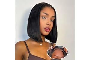 EOOL 12 Pouces 200% Densité Straight Perruque cheveux humain sans colle 9X6 HD Glueless Bob Wig Human Hair Pre Plucked Pre Cut perruque femme naturelle courte Natural Color For Black Women