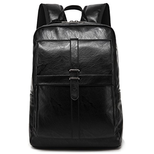 BAOSHA BP-13 PU Leder Laptop Rucksack Notebook Backpack Schulrucksack für bis zu 15.6 zoll Laptop Notebook Computer Arbeit Campus Studenten Outdoor Reisen Wandern Schultertasche Casual Daypack Schwarz - 3