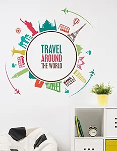 Wallstick 69-60 Vinyl Travel Around The World Wall Sticker (Multicolour, 49 x 4 x 4 cm)