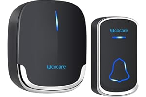 Timbre Inalámbrico Exterior Impermeable IP65, UCOCARE Kit Timbres Inalambricos para Casa, 58 Melodías, Alcance 300m, 0~110dB Volumen, Modo Silencioso, LED Azul, para Casa/Hotel/Oficina, etc