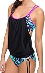 TDOLAH Femme Maillot de Bain 2 pièces Tankini Elégant Top Shorty Rayures Double Up Bandage Beachwear 4 Couleurs