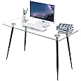 GOLDFAN Tempered Glass Computer Desk Modern Student Study Desk with Black Legs for Home Office Workstation Corner Writing Desk