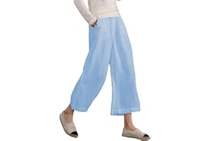 Famulily Women's Summer Comfy Cotton Linen Cropped Trousers Wide Leg Lounge Pants with Pockets