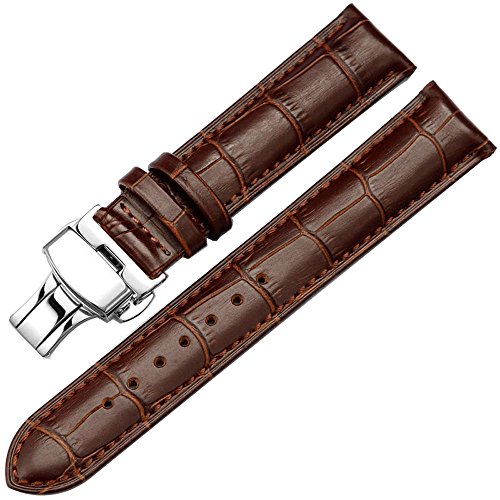 XLORDX Leder Uhrenarmband Faltschliesse Silber Schnalle Watch Strap Band